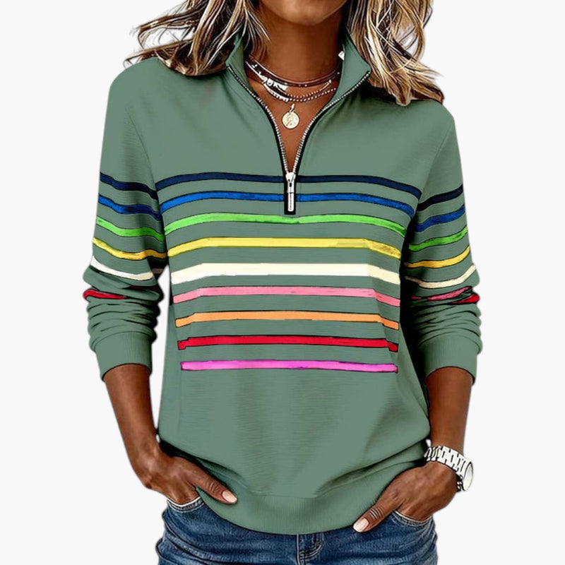 Sweat-shirt à demi-zip à rayures pour femme