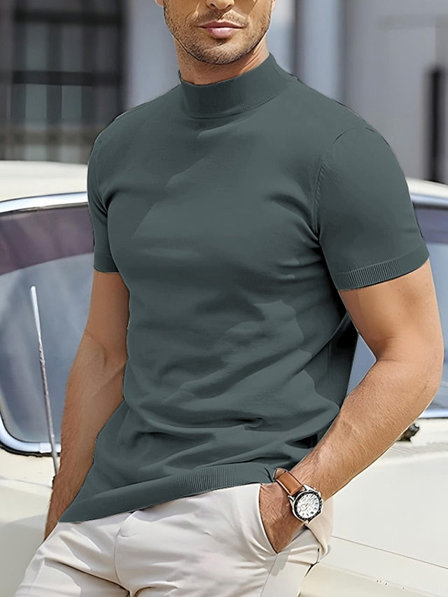 T-shirt à col montant et manches courtes pour homme, casual, moderne et basique