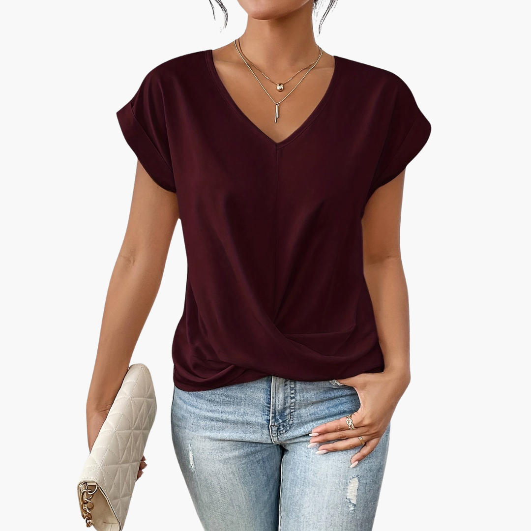 T-shirt col en V pour femme avec torsade devant