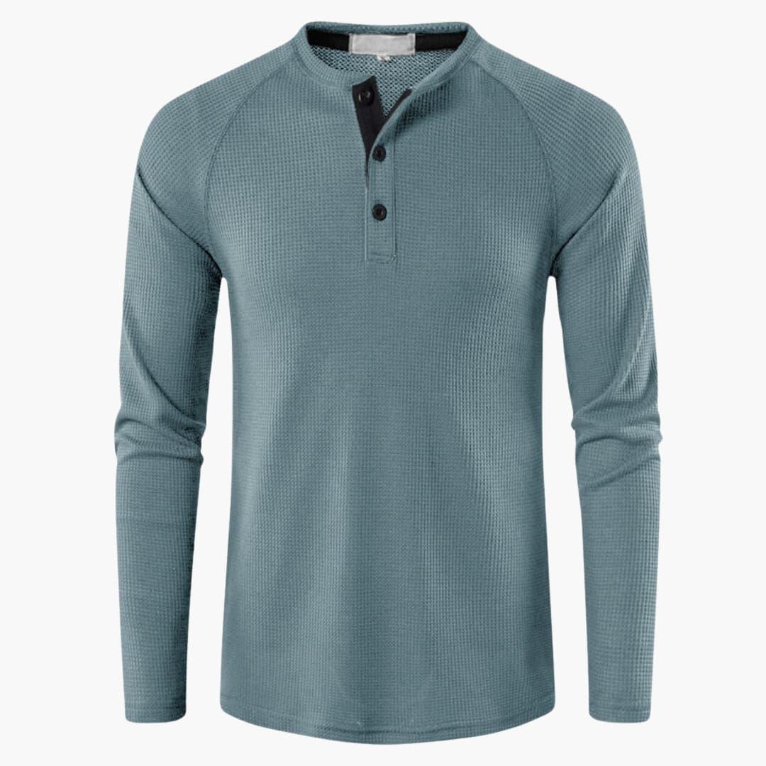 T-shirt Henley à manches longues pour homme avec patte de boutonnage et texture naturelle