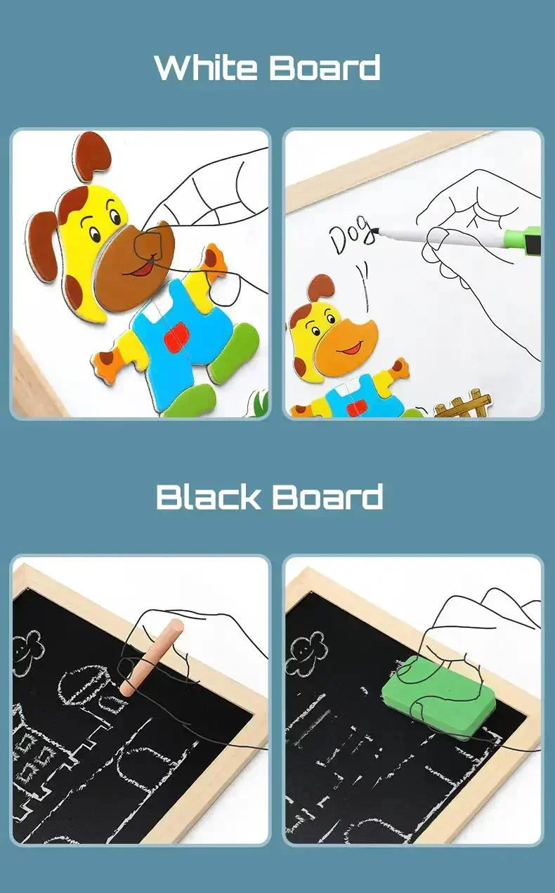 Tableau 2-en-1 Montessori avec aimants et ardoise réutilisable pour enfants