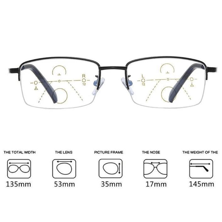 Titanium Progressive Distance and Near Vision Dual-Use Reading Glasses