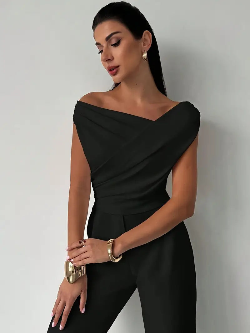 Top froncé et croisé pour femme – encolure ronde et coupe élégante