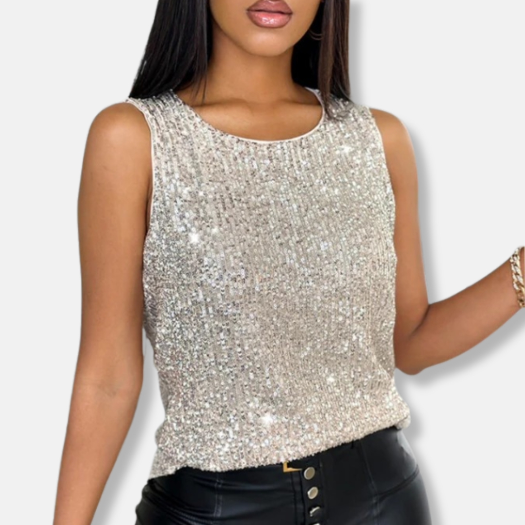 Top sans manches à sequins pour femme