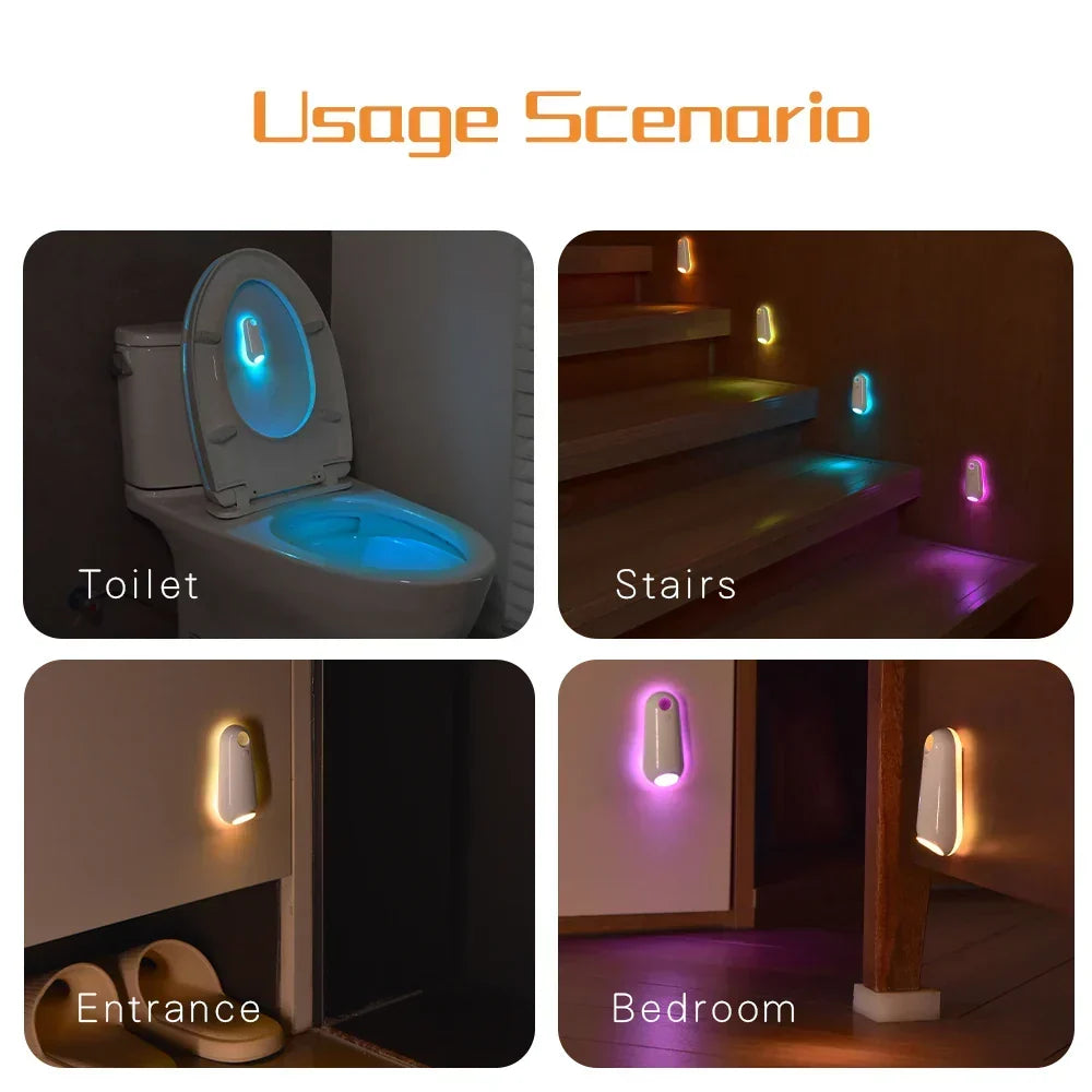 Veilleuse de toilettes à détecteur de mouvement, couleurs RGB, rechargeable, étanche IPX3