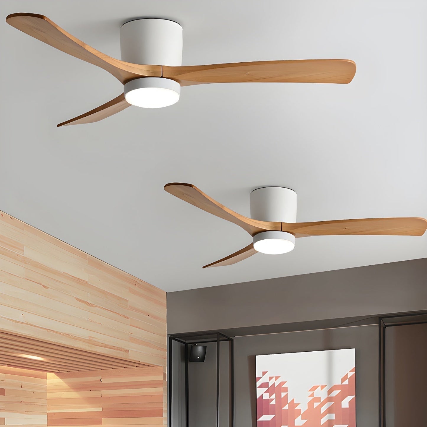 Ventilateur de plafond nordique en bois avec éclairage LED et télécommande
