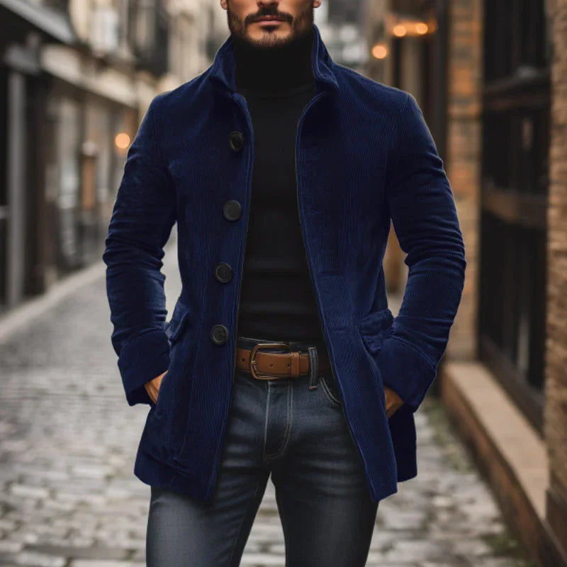 Veste ajustée pour homme à col montant et texture côtelée