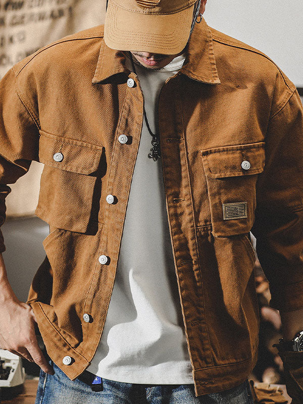 Veste cargo pour homme style vintage américain, veste de travail rétro coupe résistante et design classique