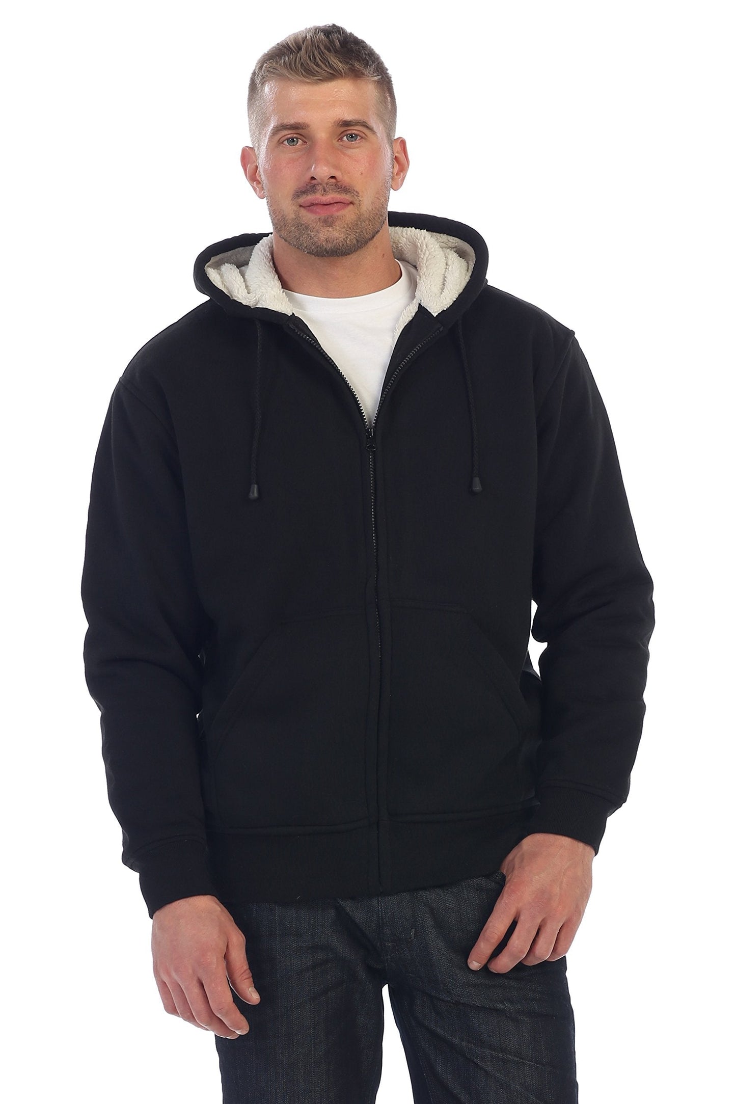 Veste d'hiver à capuche pour homme avec doublure en laine de mouton