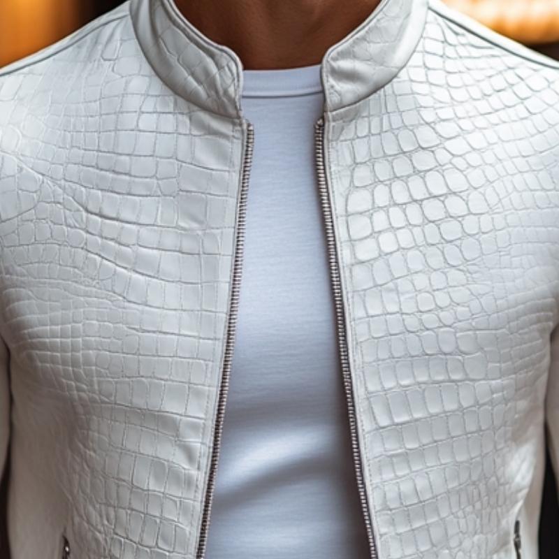 Veste élégante en cuir zippée à motif pierre