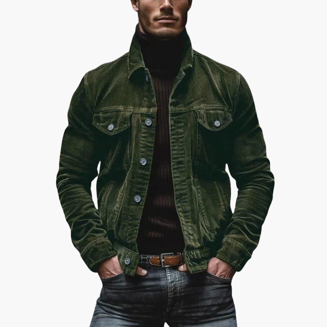 Veste en velours côtelé pour homme avec poches, col et coupe décontractée de style traditionnel