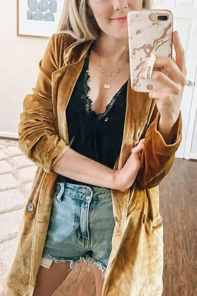 Veste longue en velours avec poches
