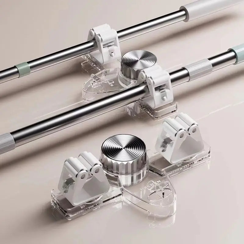 (1+1 Free) Broom Holder with Suction Cups – Space-Saving Wall Mount with Adjustable Hooks