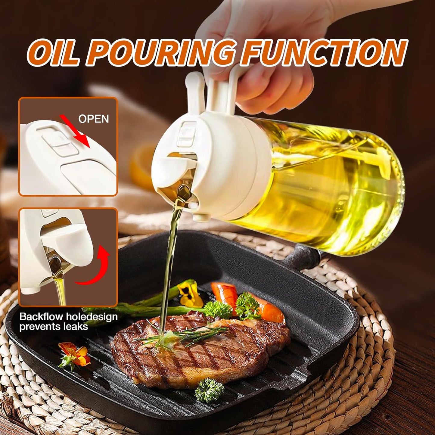 2-in-1 Olive Oil Spray - Premium 470mL Glass Bottle