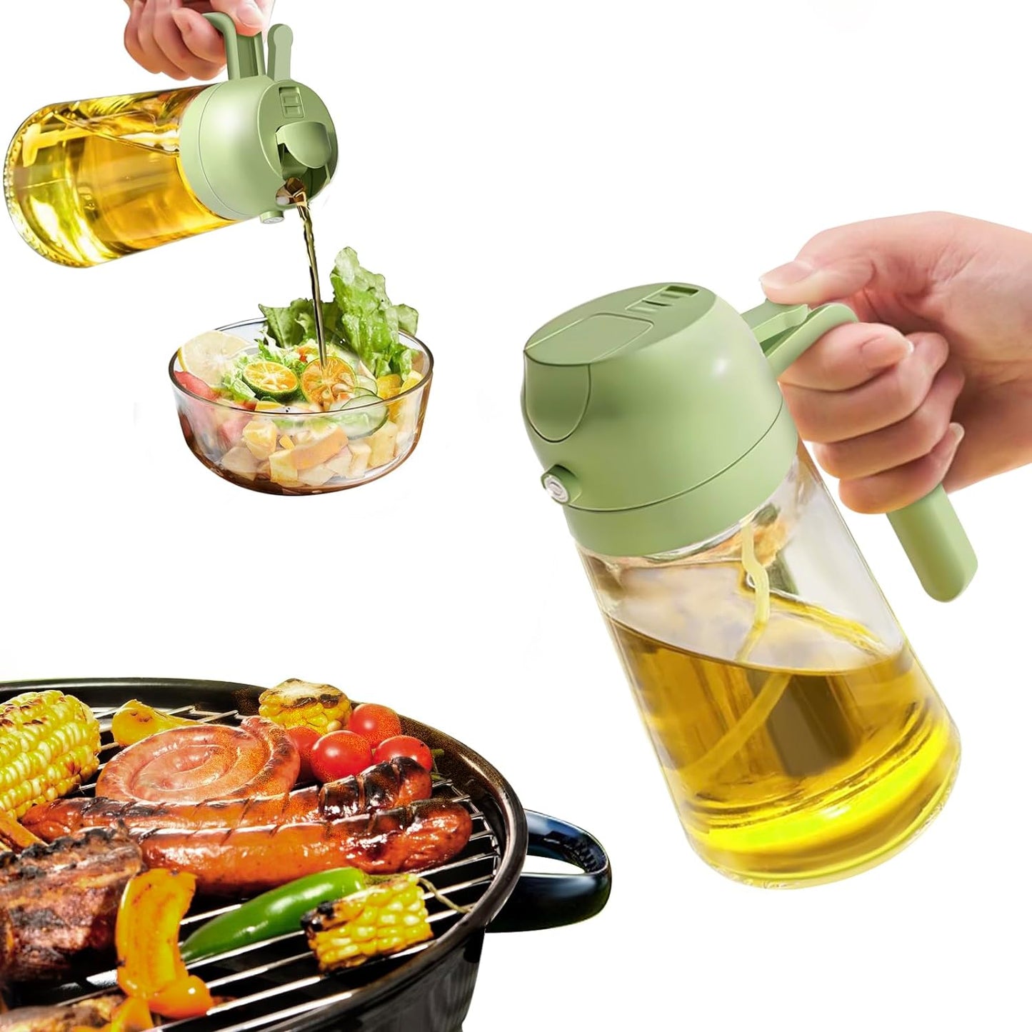 2-in-1 Olive Oil Spray - Premium 470mL Glass Bottle