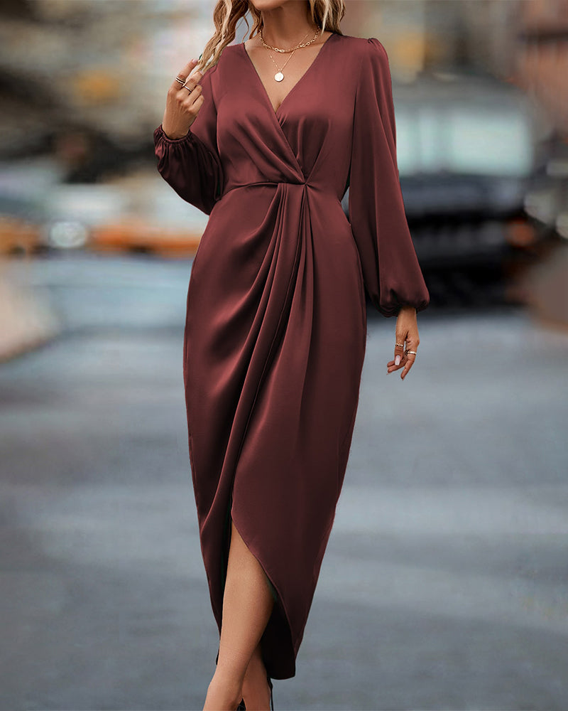 Agnès - Belted Long Sleeve Dress with Slit