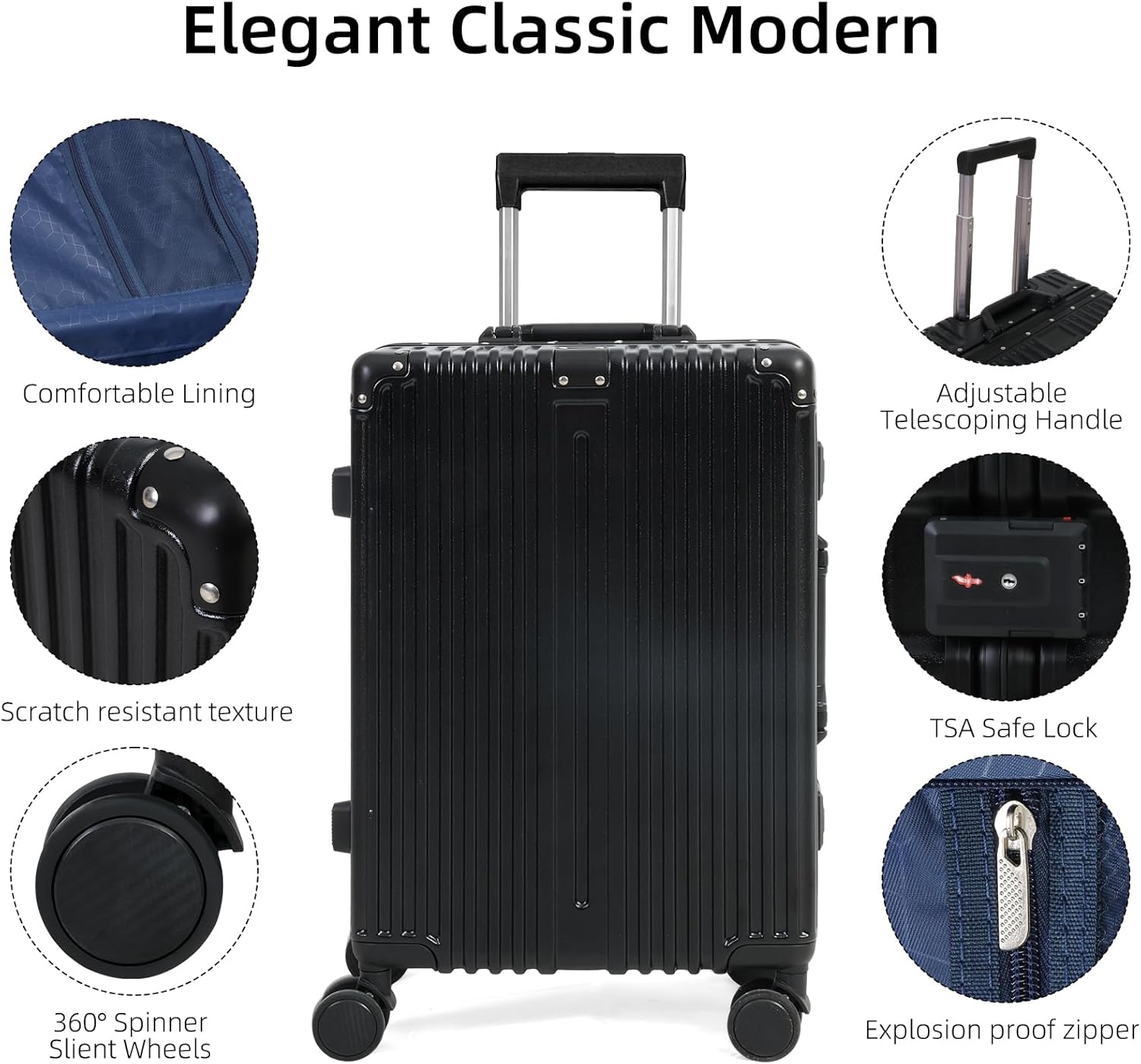 Aluminium Frame Carry-On Luggage with TSA Lock & Silent Wheels