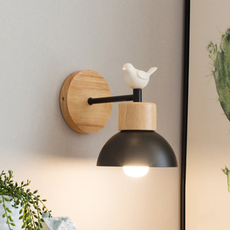 Applique murale en bois avec oiseau style scandinave | Lampe LED de chevet