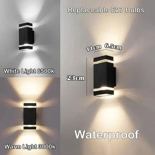 Applique murale LED extérieure moderne IP65, design bidirectionnel haut et bas, culot E27