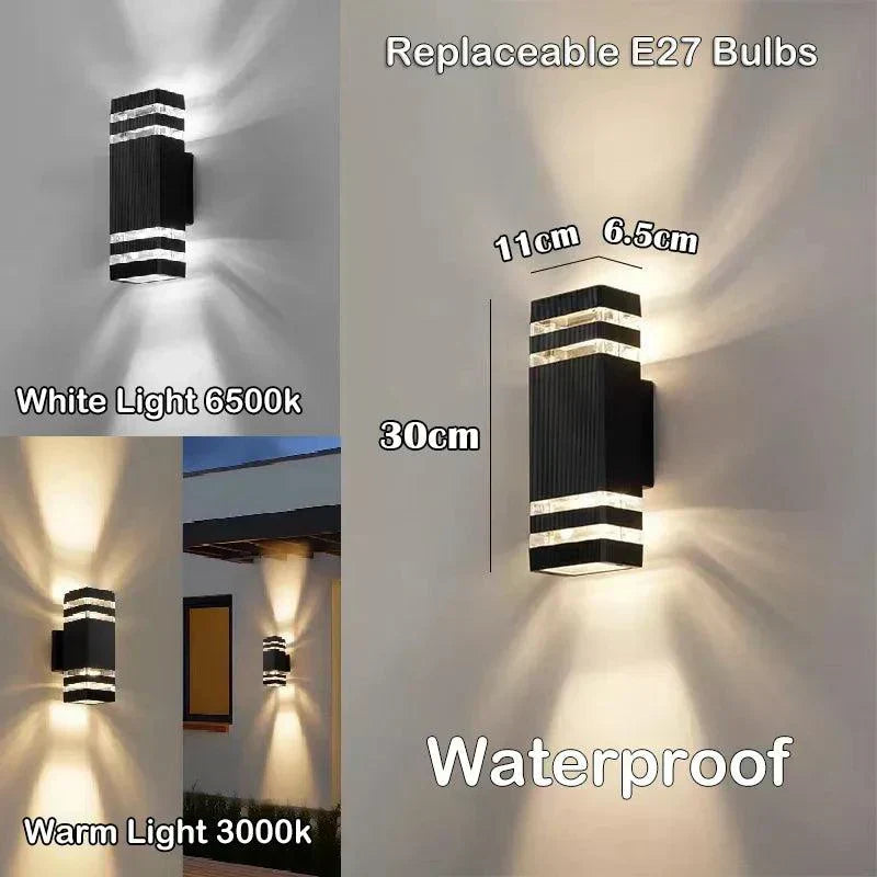 Applique murale LED extérieure moderne IP65, design bidirectionnel haut et bas, culot E27