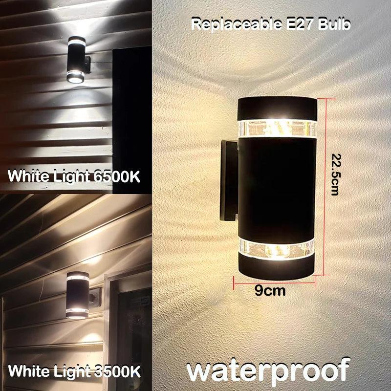 Applique murale LED extérieure moderne IP65, design bidirectionnel haut et bas, culot E27