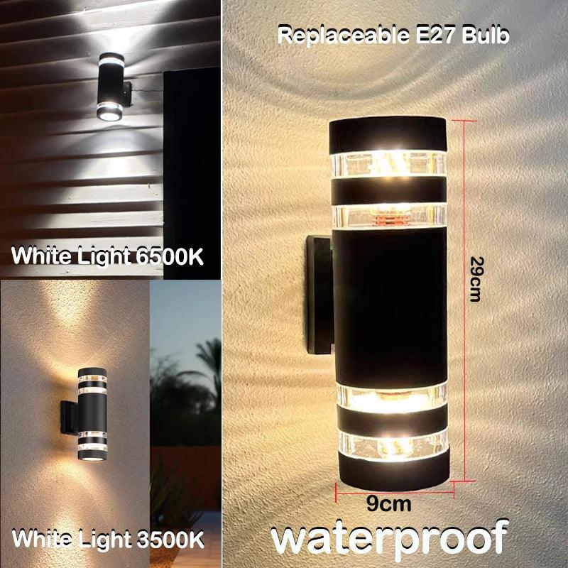 Applique murale LED extérieure moderne IP65, design bidirectionnel haut et bas, culot E27