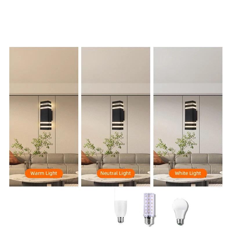 Applique murale LED extérieure moderne IP65, design bidirectionnel haut et bas, culot E27