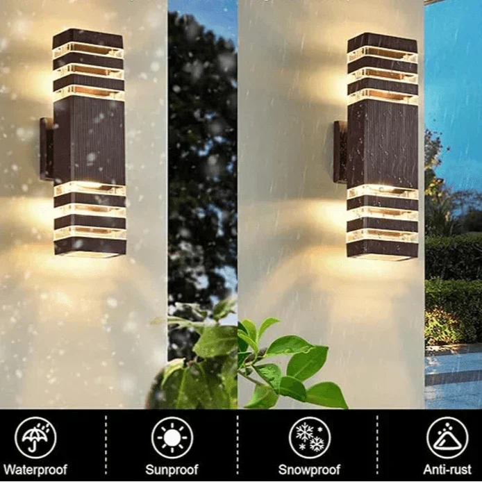 Applique murale LED extérieure moderne IP65, design bidirectionnel haut et bas, culot E27