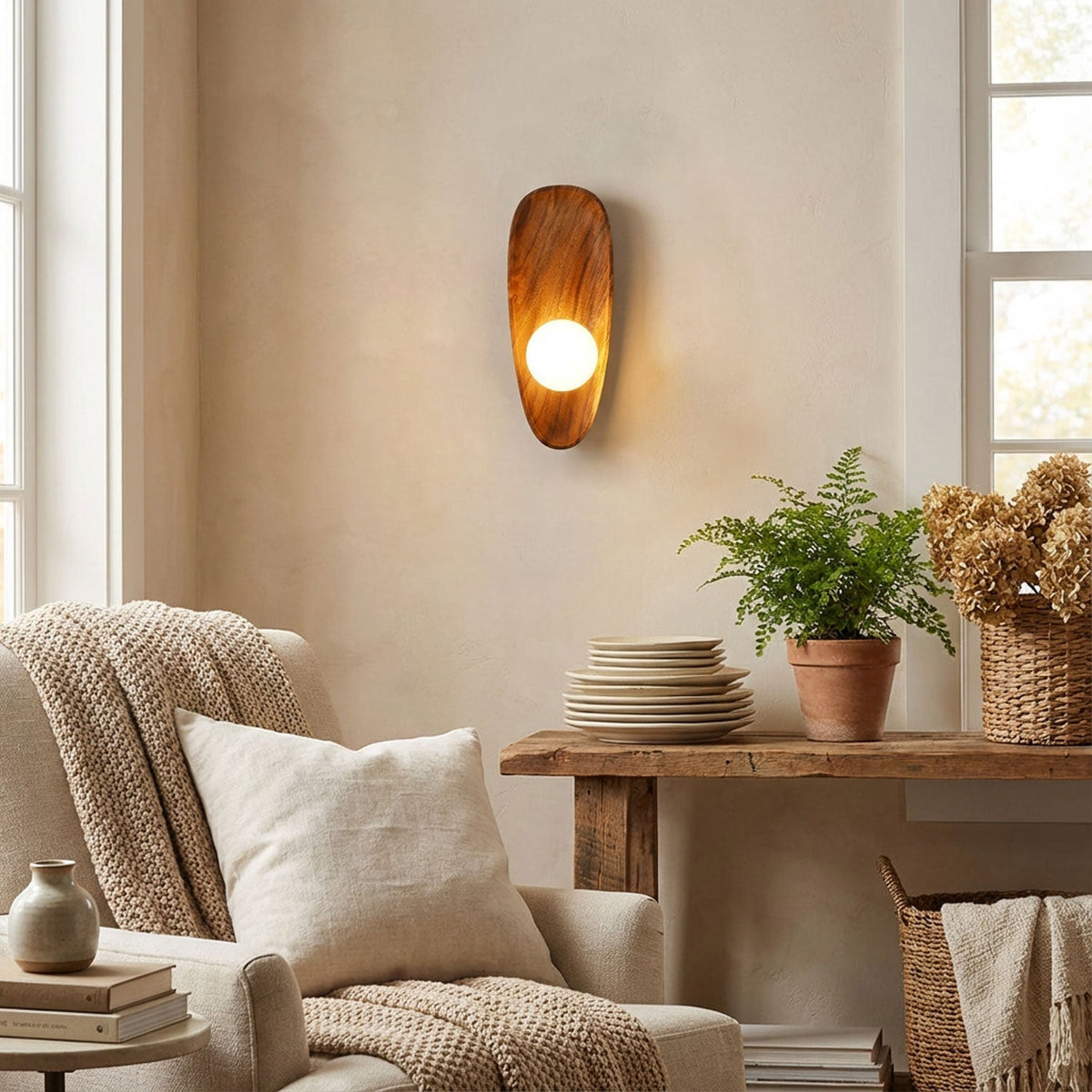 Applique murale LED minimaliste avec détail bois naturel
