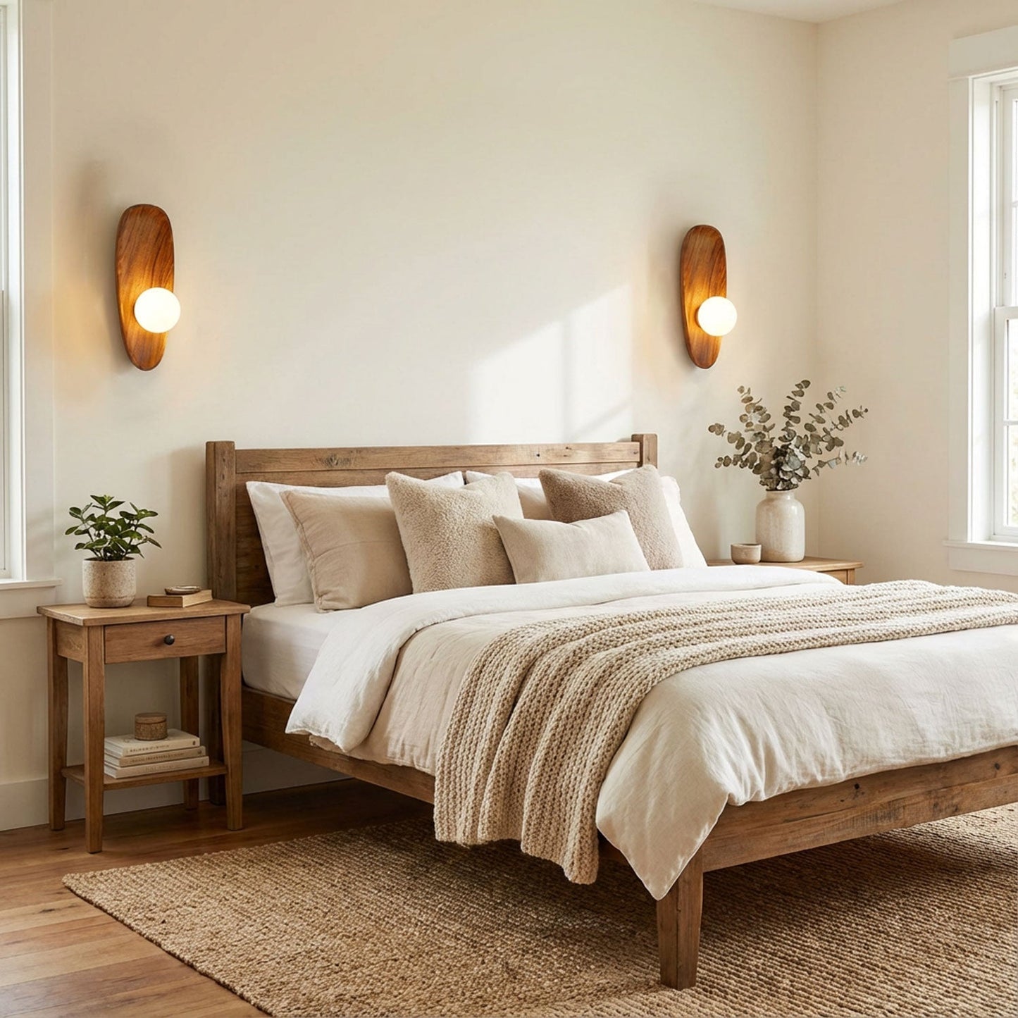 Applique murale LED minimaliste avec détail bois naturel
