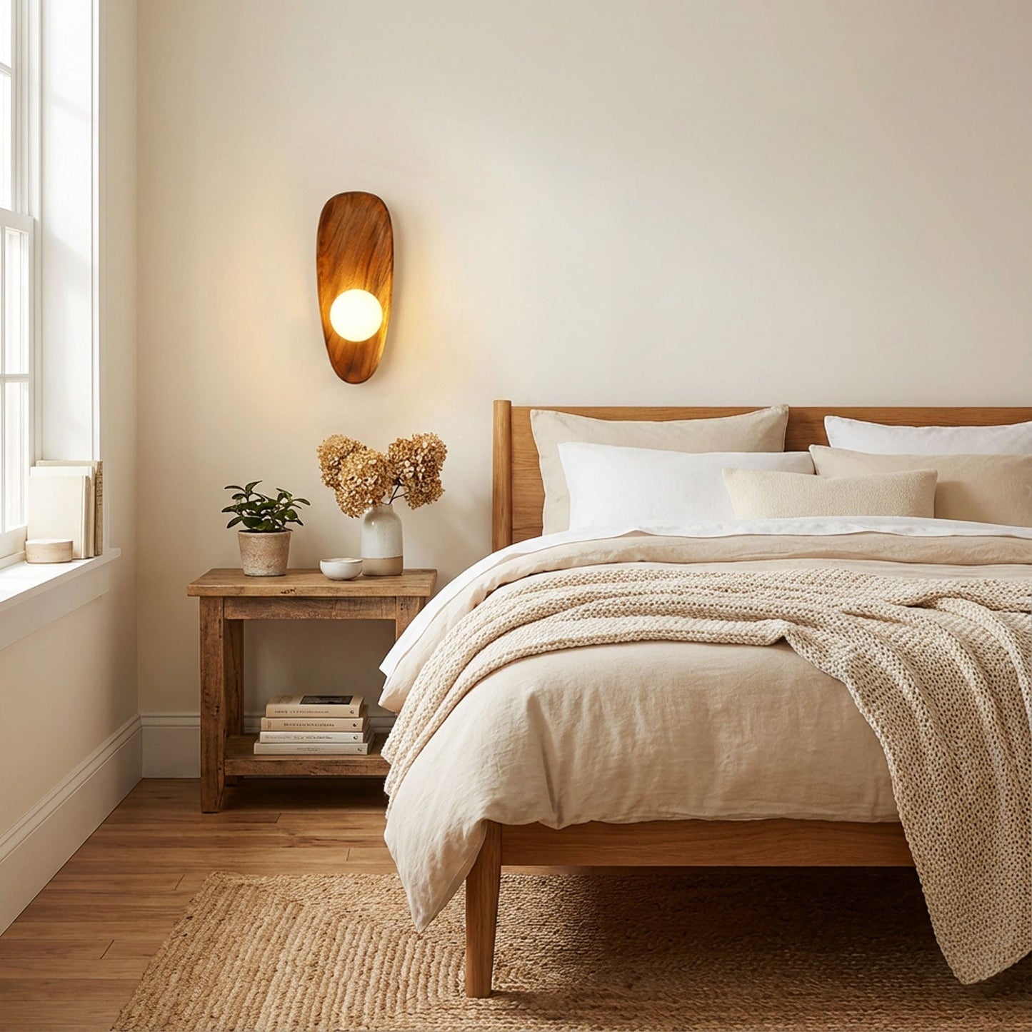 Applique murale LED minimaliste avec détail bois naturel