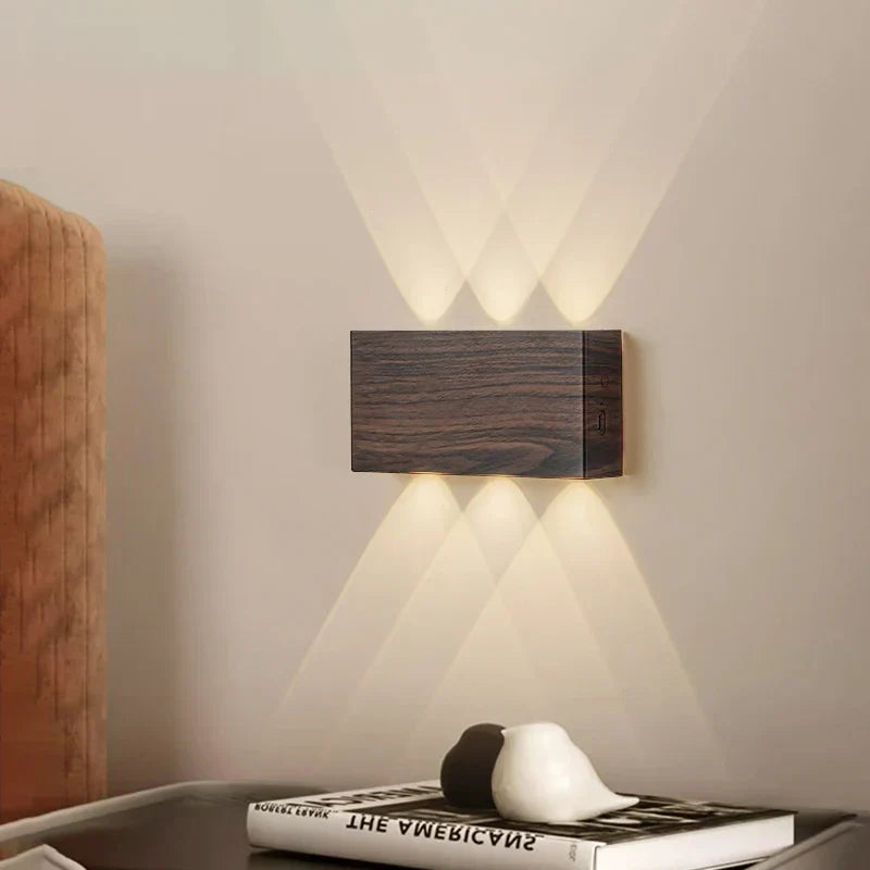 Applique murale rechargeable design minimaliste avec texture bois
