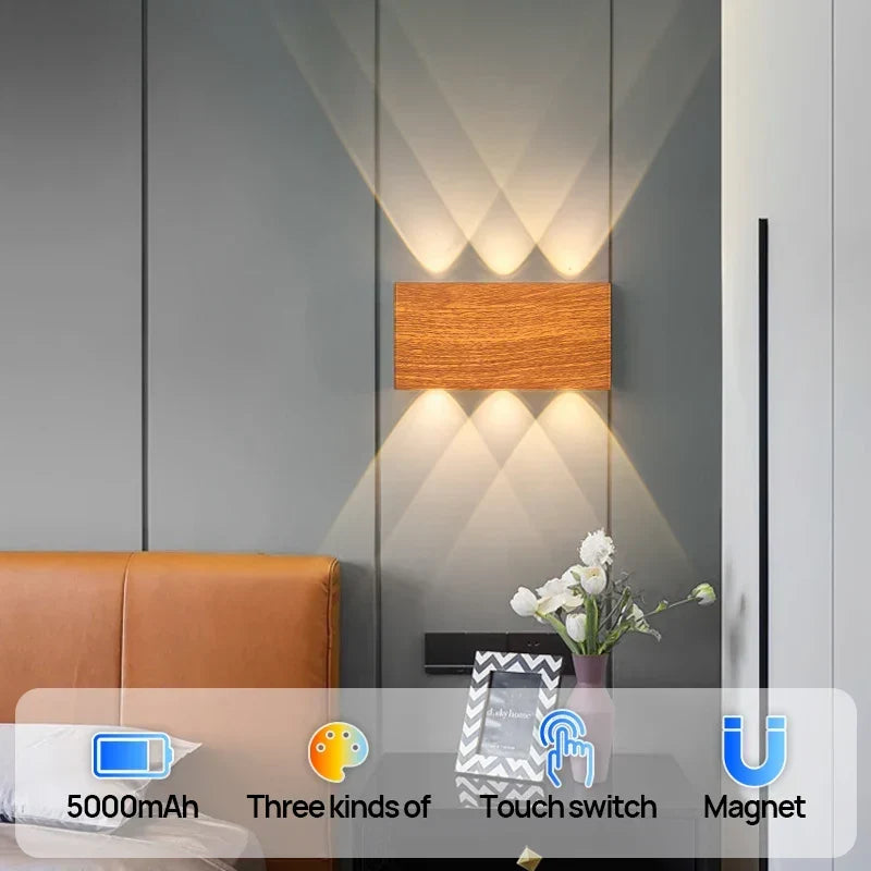 Applique murale rechargeable design minimaliste avec texture bois