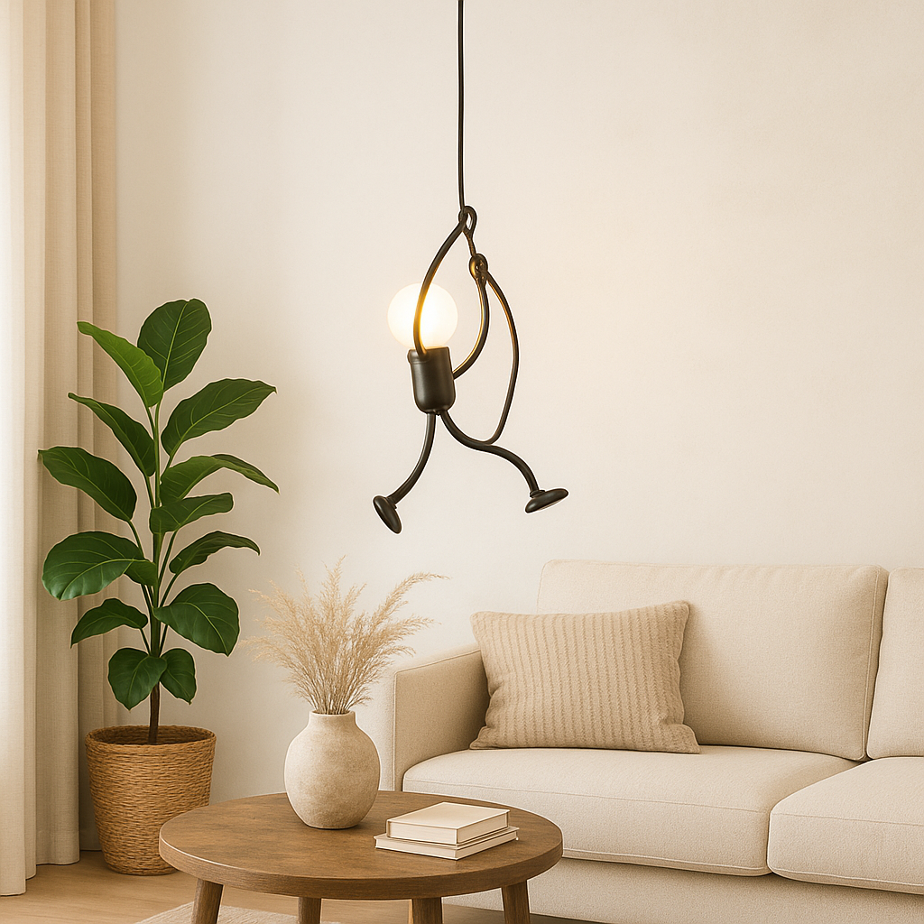 Applique murale unique: sculpture d'homme grimpant au design industriel, luminaire mural scandinave