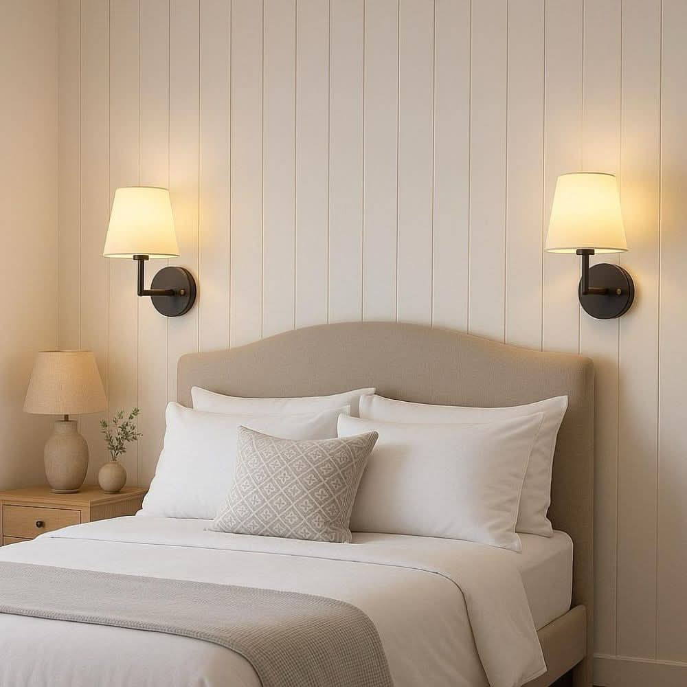 Appliques murales sans fil avec intensité variable et abat-jour en tissu – 3 températures de couleur, télécommande, lot de 2 pour chambre et couloir
