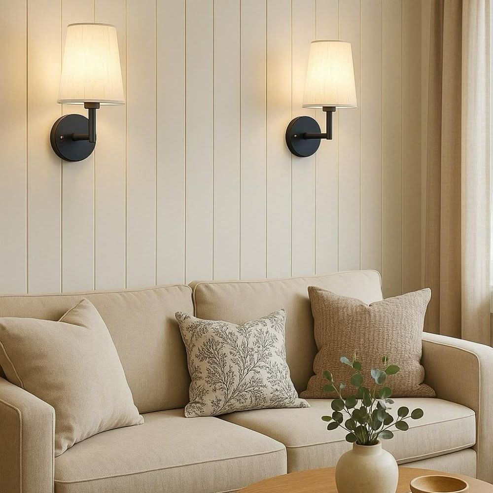 Appliques murales sans fil avec intensité variable et abat-jour en tissu – 3 températures de couleur, télécommande, lot de 2 pour chambre et couloir