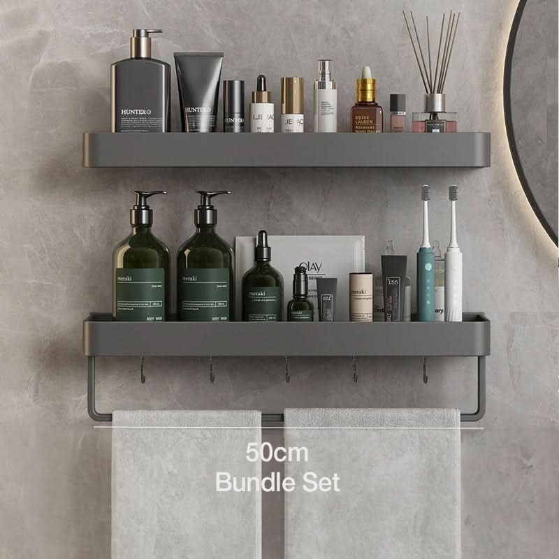 AQUASHELF – Elegant Wall Shelf for Bathroom with Towel Holder & Drill-Free Installation