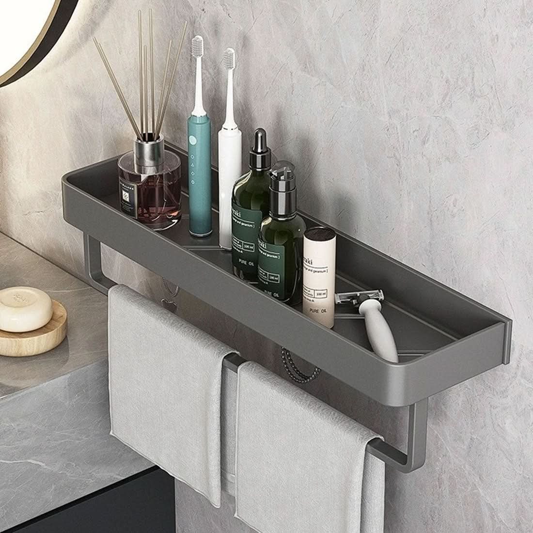 AQUASHELF – Elegant Wall Shelf for Bathroom with Towel Holder & Drill-Free Installation