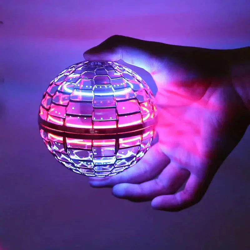 Ballon volant orbe aérodynamique avec effets LED, rotation 360° et fonction boomerang, corps résistant et recharge USB rapide