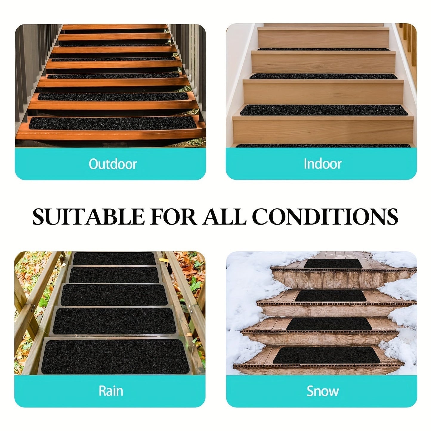 Bandes antidérapantes pour marches d'escalier, lot de 10 – 15 x 61 cm, grain 80, résistantes aux intempéries