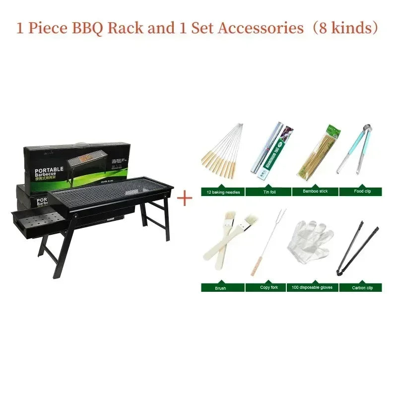 Barbecue au charbon de bois pliant, portable et stable, pour extérieur, camping et pique-nique, 60 × 20 × 31,5 cm
