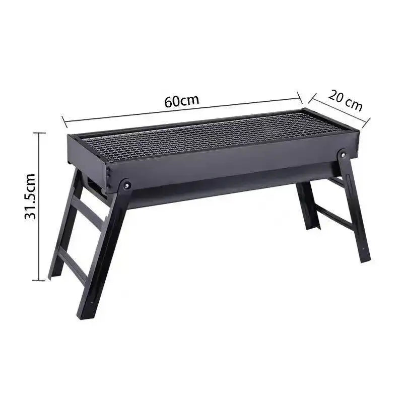 Barbecue au charbon de bois pliant, portable et stable, pour extérieur, camping et pique-nique, 60 × 20 × 31,5 cm