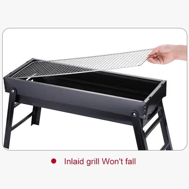 Barbecue au charbon de bois pliant, portable et stable, pour extérieur, camping et pique-nique, 60 × 20 × 31,5 cm