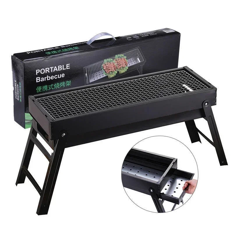 Barbecue au charbon de bois pliant, portable et stable, pour extérieur, camping et pique-nique, 60 × 20 × 31,5 cm