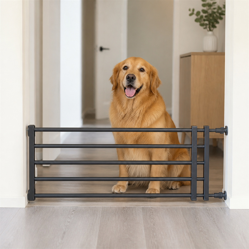Barrière rétractable pour chien sans perçage (largeur réglable)