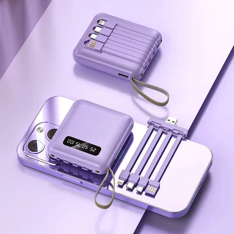 Batterie externe 4-en-1 - Charge rapide USB-C - 10000 et 20000 mAh - Noir, blanc et violet
