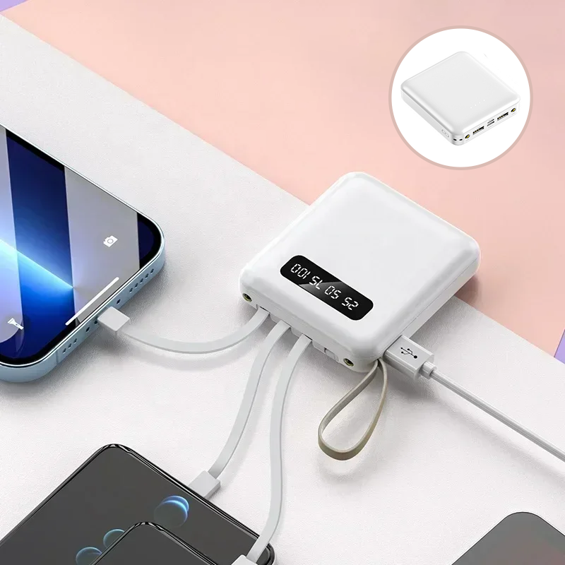 Batterie externe 4-en-1 - Charge rapide USB-C - 10000 et 20000 mAh - Noir, blanc et violet