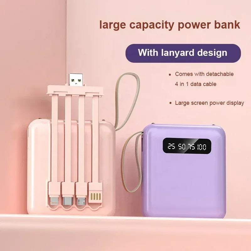 Batterie externe 4-en-1 - Charge rapide USB-C - 10000 et 20000 mAh - Noir, blanc et violet