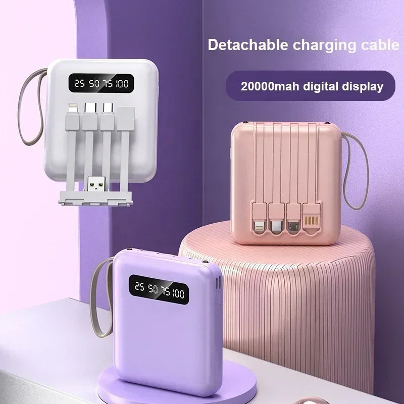 Batterie externe 4-en-1 - Charge rapide USB-C - 10000 et 20000 mAh - Noir, blanc et violet