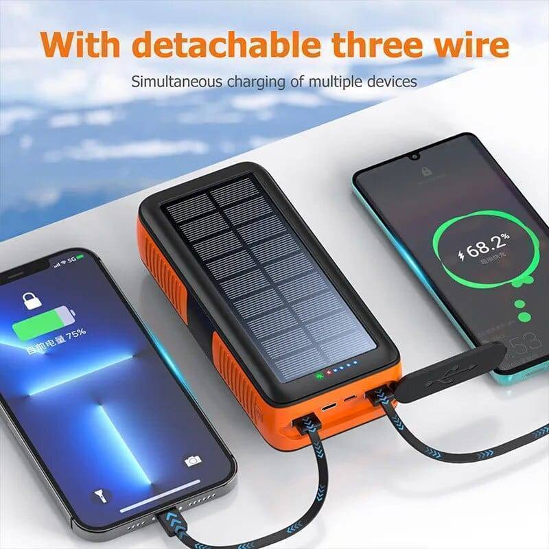 Batterie externe 61200mAh solaire avec manivelle et deux ports USB
